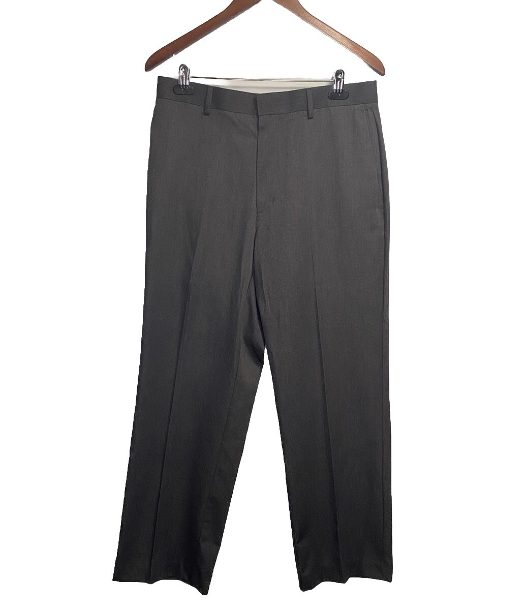 New Covington Essential Dress Pant 32×30 Gray Flat Wrinkle Free Classic Straight