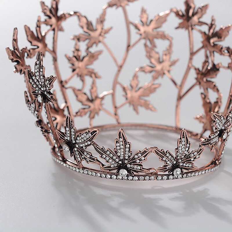 9cm Tall Clear Crystal Copper Wedding Queen Princess Prom Drama Round Crown