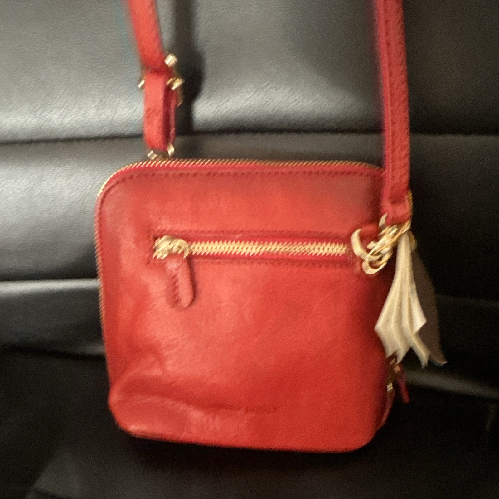 Buxton Red Solid Crossbody Bag Gold Hardware Zip Closure Inner/Outer Pockets