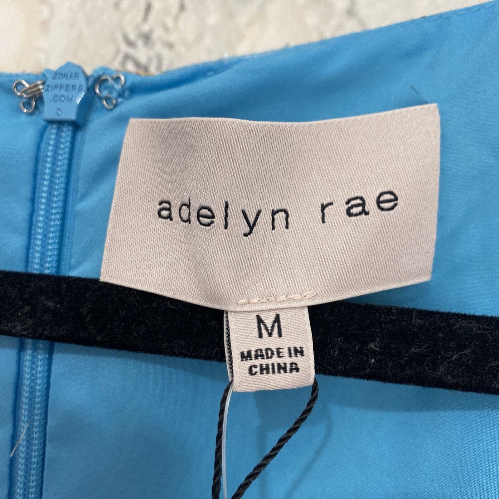 Adelyn Rae Medium Blue Floral Vero Poet Sleeve Ruffle Hem A-Line Square Neck B29