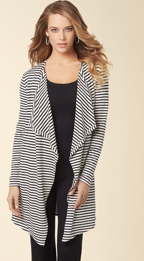 Soma Divine Terry Drape Front Wrap Coastal Stripe Heather Women’s Small