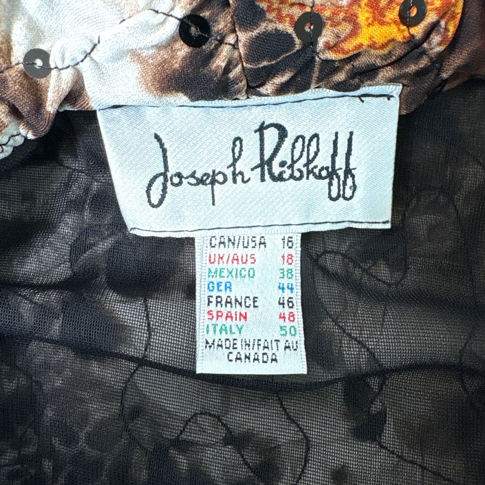 Joseph Ribkoff Jacket Womens Size 16 Brown Black Animal Print Sequin Zip Ruched