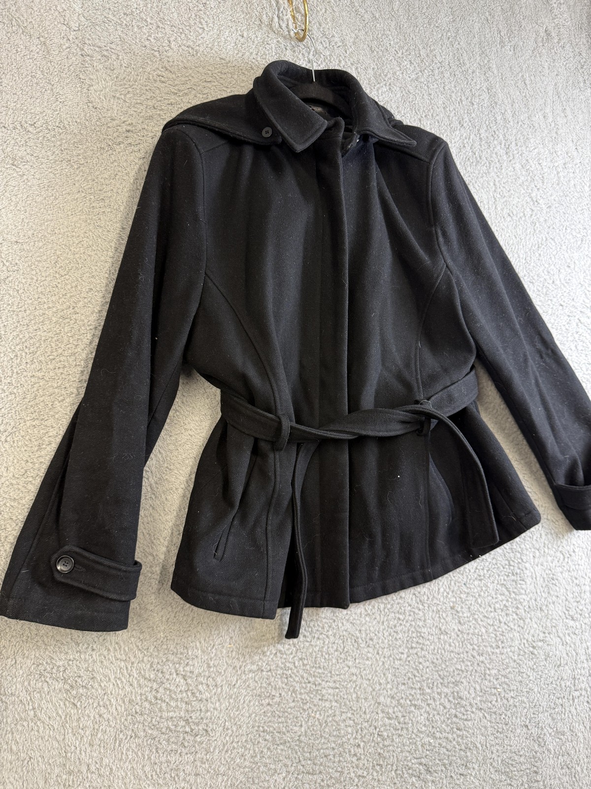 Braetan Jacket Womens Medium Black Hooded Belted Waist Tie Zip Lined Coat Winter