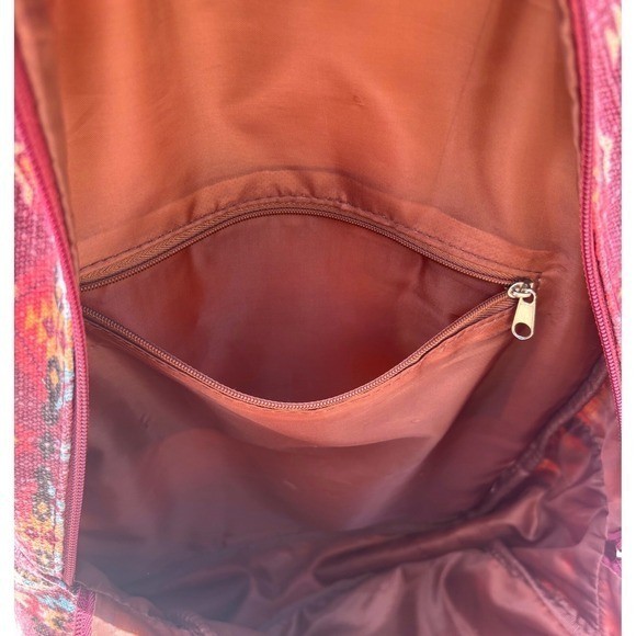Southwestern Canvas Backpack Burgundy Brown Boho Multiple Pockets Medium