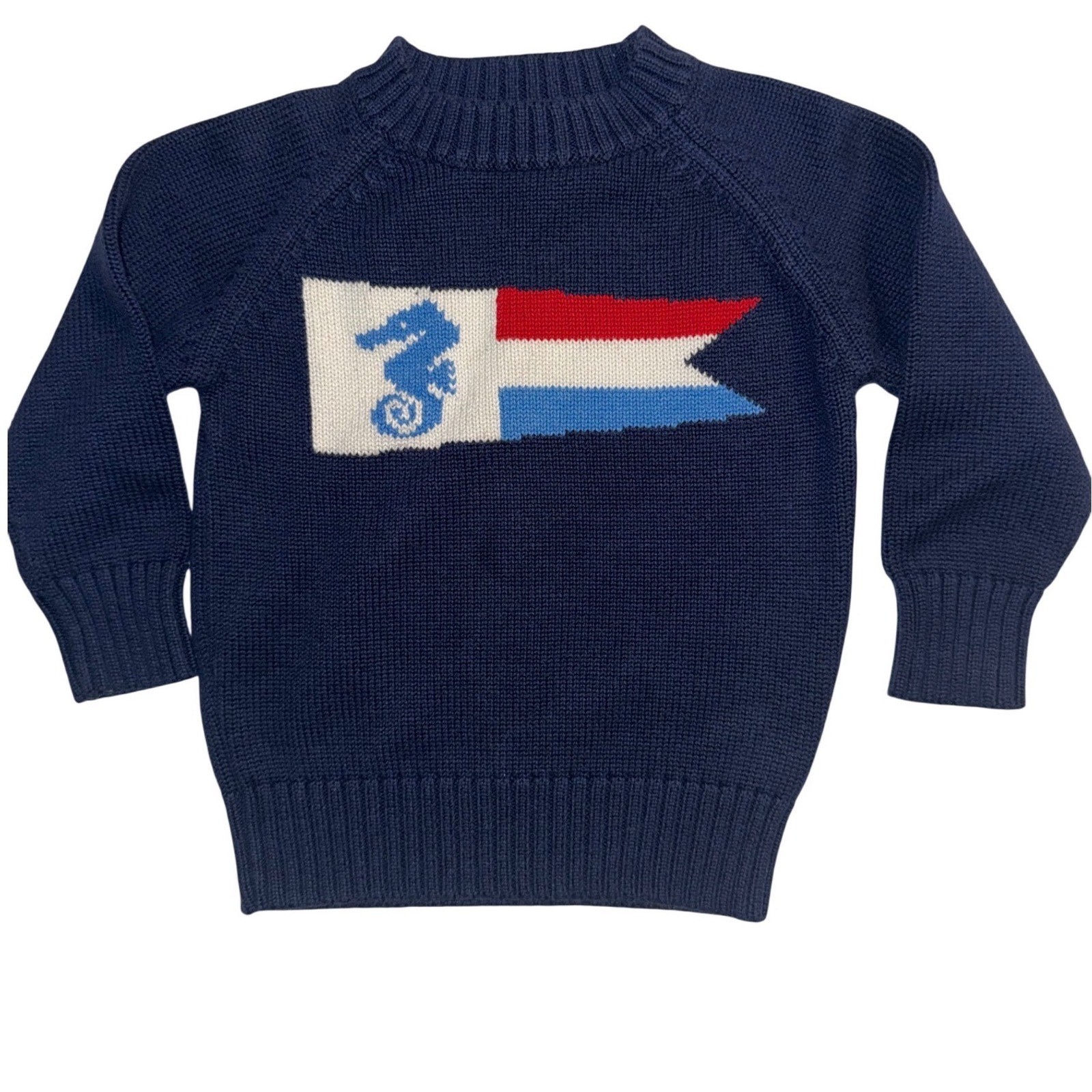 Ellsworth & Ivey Kids Burgee Flag Navy Blue Seahorse Nautical Flag Sweater 2T