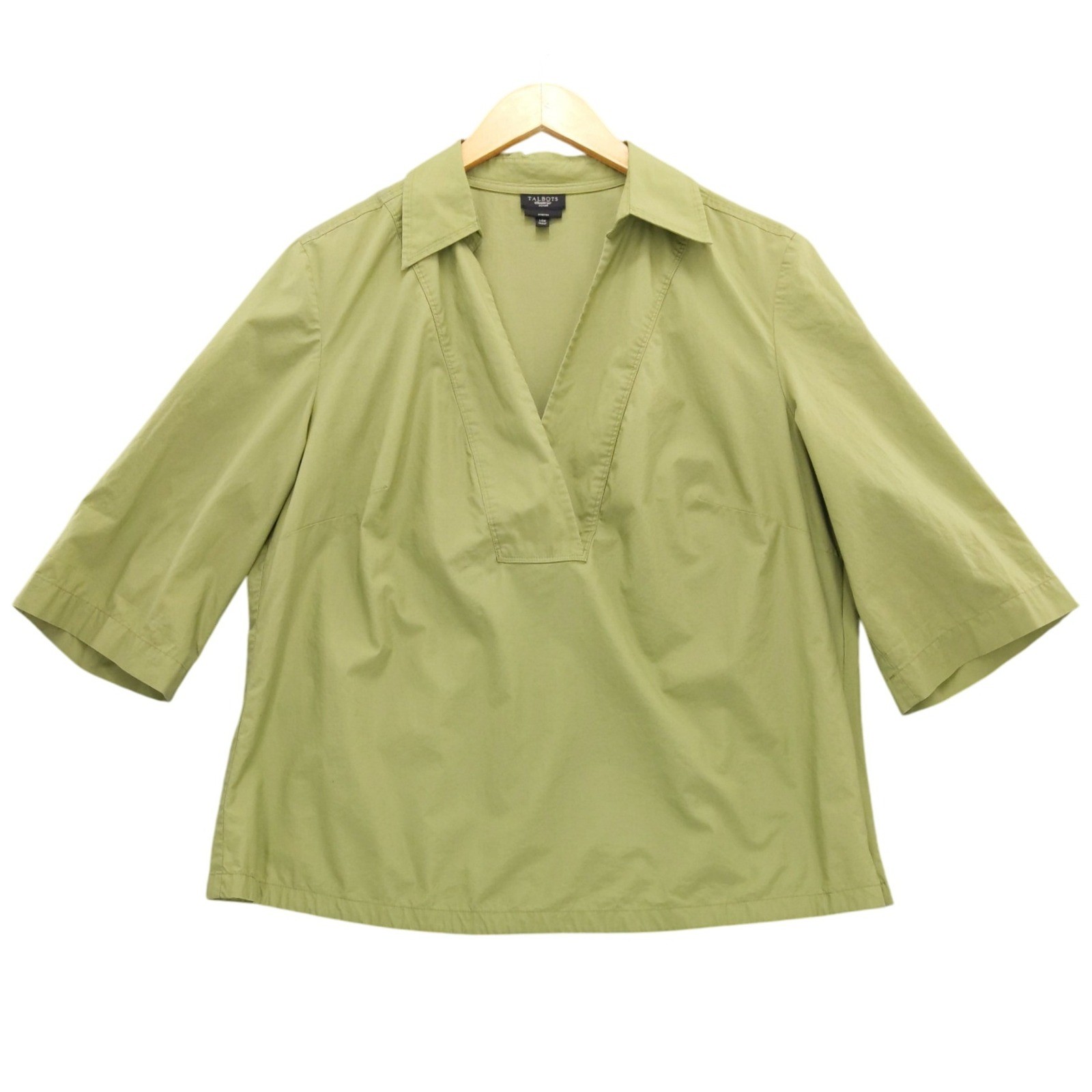Talbots Woman Olive Green 3/4 Sleeve V Neck Stretch Shirt Top Size 14W
