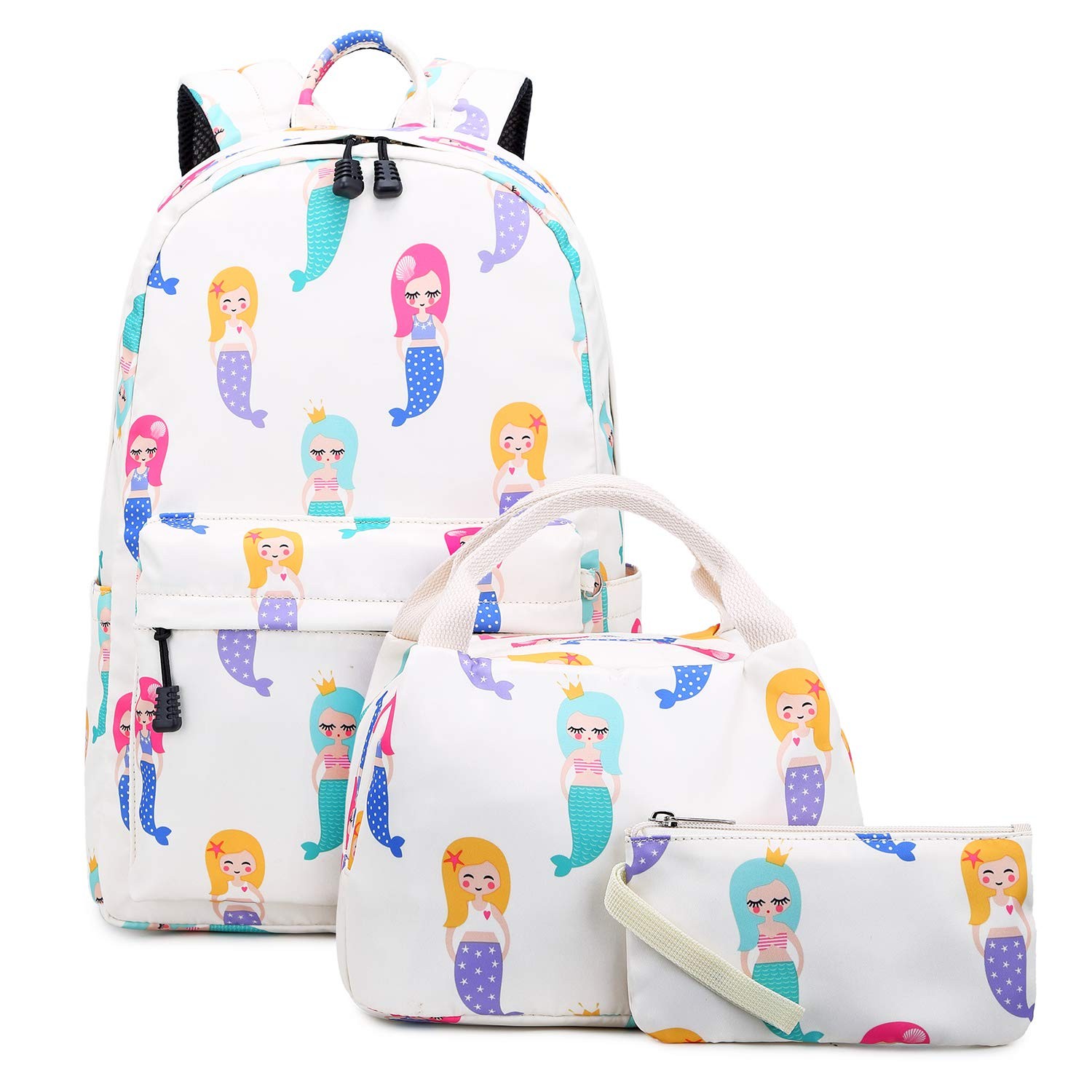 Mermaid Backpack 10.2″x4.7″x16.1″ Water Resistant with Lunch Bag – Cute
