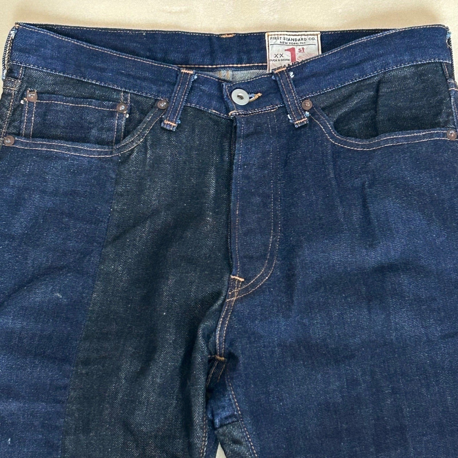 First Standard Co Duck & Denim Jeans Mens 31×30 Indigo Two Tone Straight Leg USA