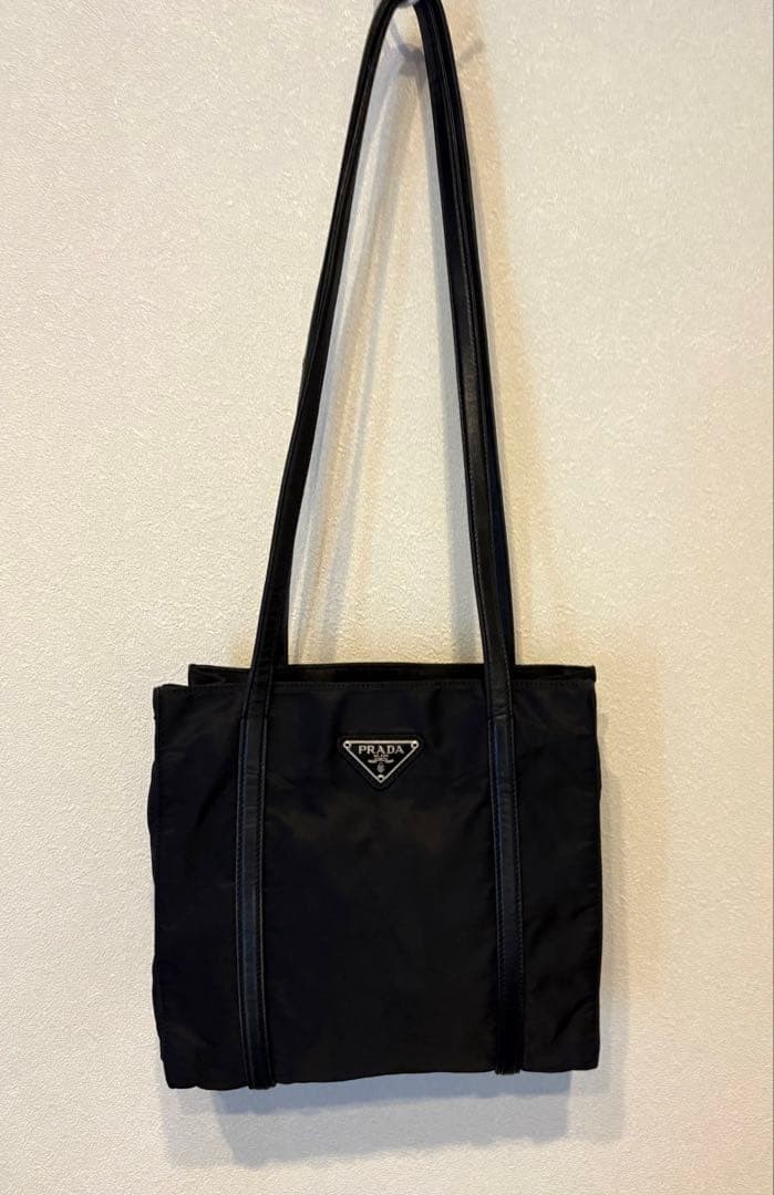 PRADA Tessuto Nylon Shoulder Tote Bag 22cm 8.7in Black Mini Logo Authe