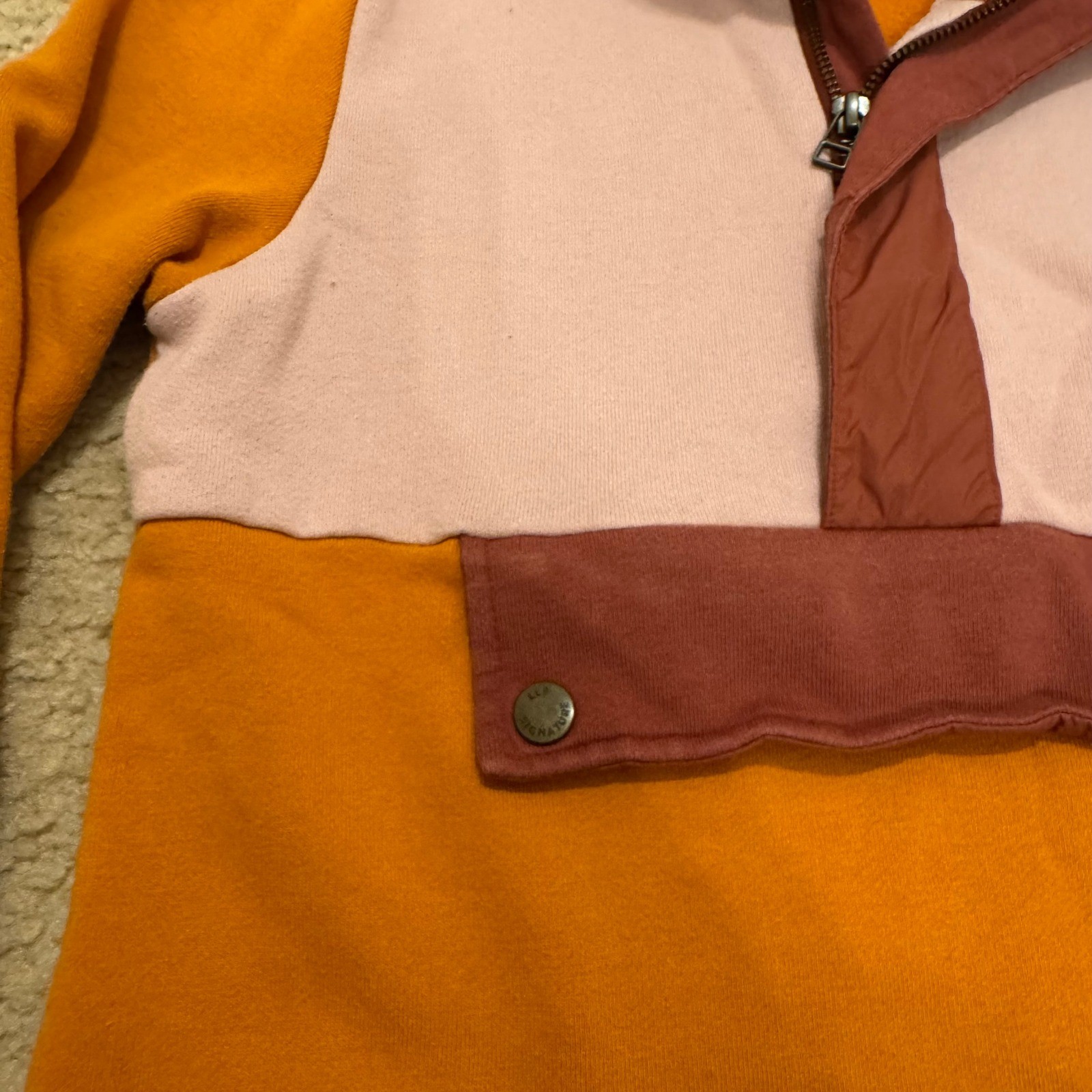 L.L. Bean Signature Colorblock Quarter Zip Fleece Pullover Cozy Fall Sz XS