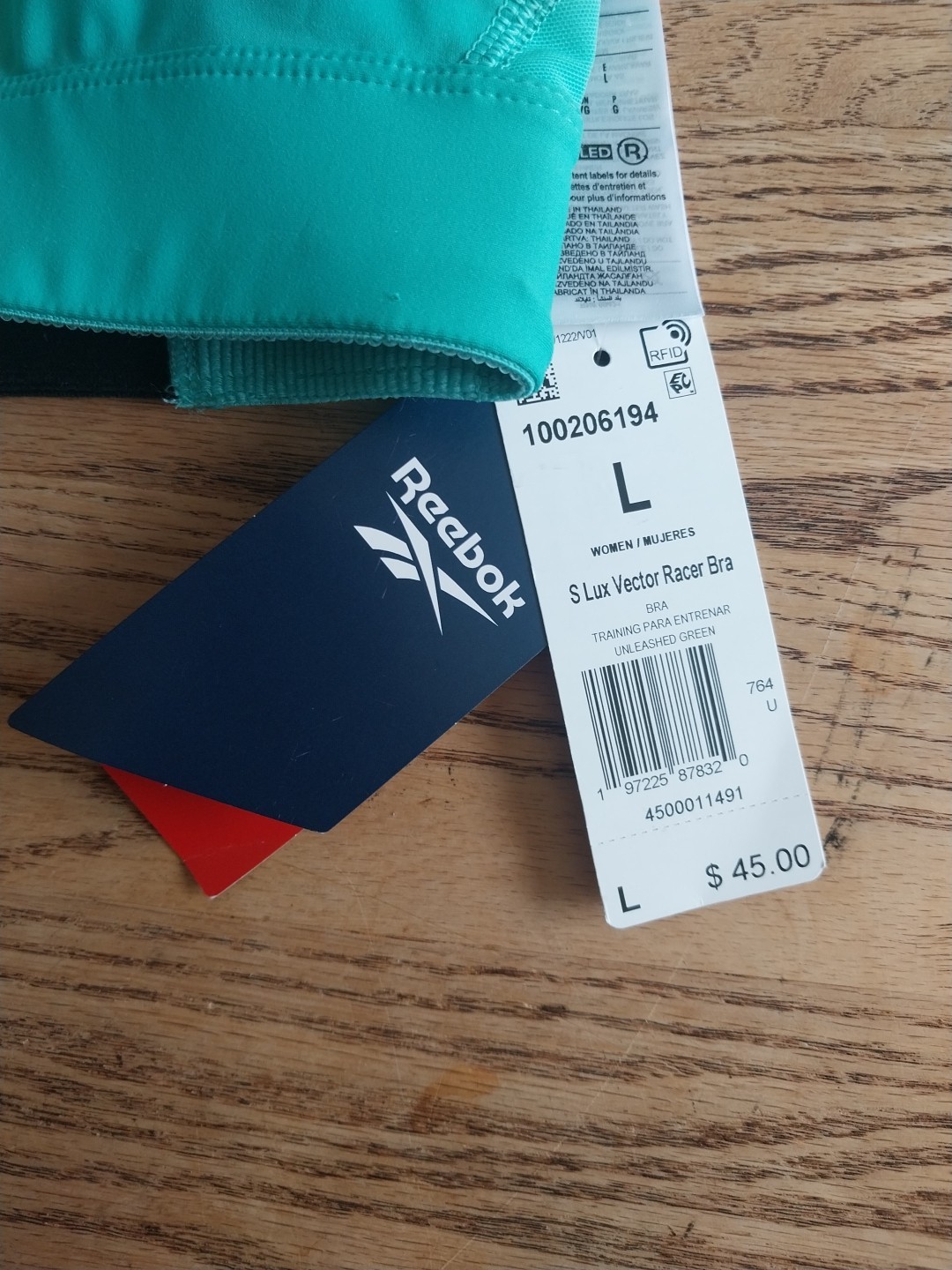 NWT Reebok Lux Vector Racer Bra Sz Large Racerback Training Rfid Unleashed Green