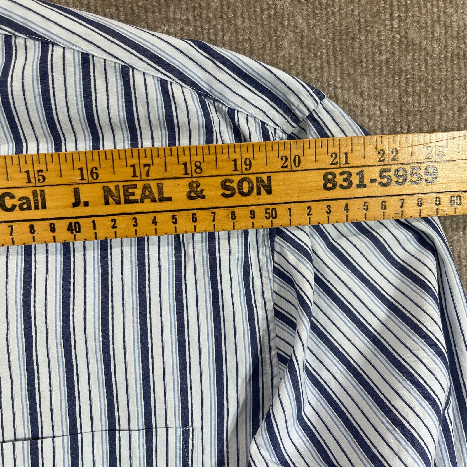 Nautica Shirt Mens Large Blue Stripe Button Up Dress Two Ply Cotton Preppy