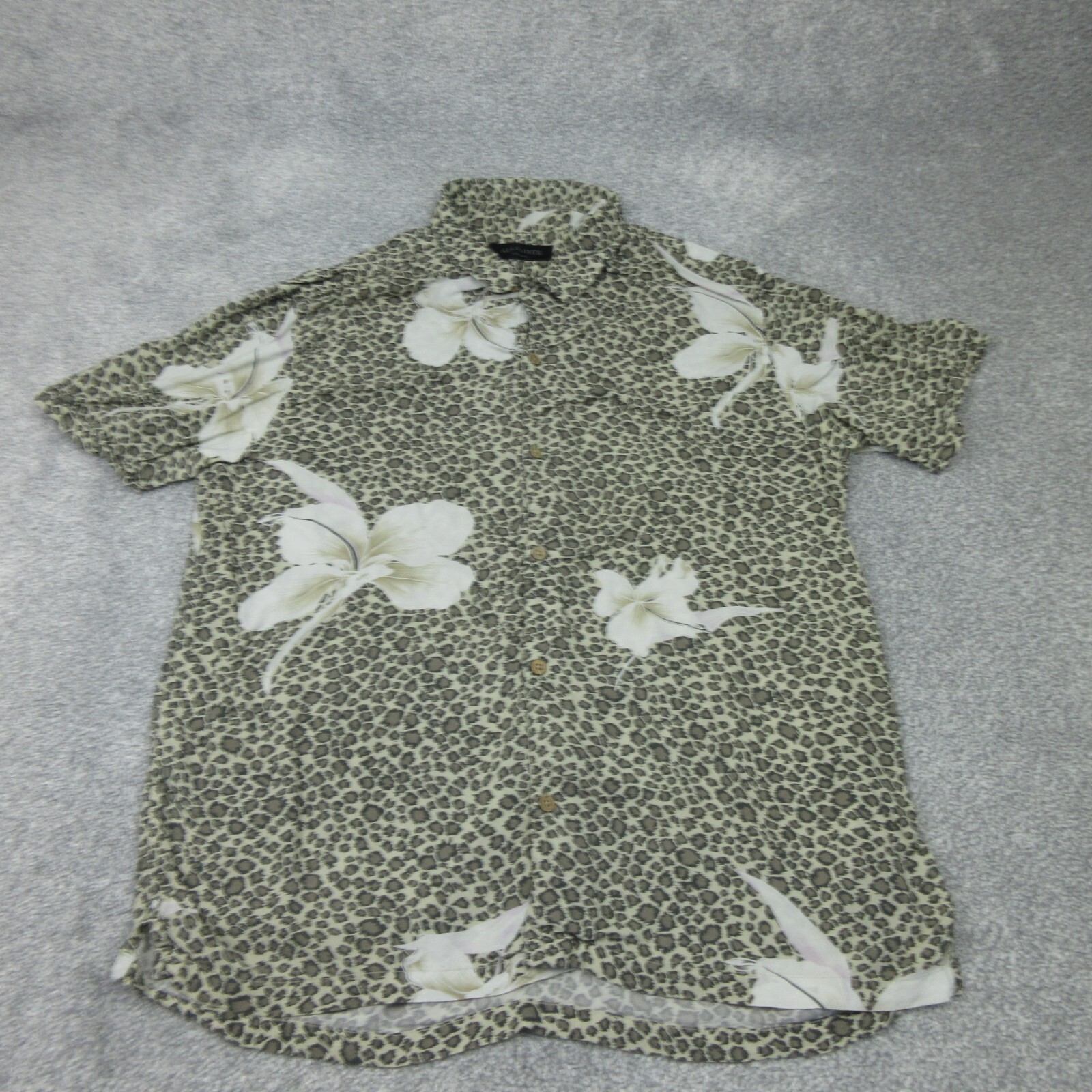 All Saints Shirt Mens Extra Large Brown Leopard Print Floral Kuhi Viscose 5257