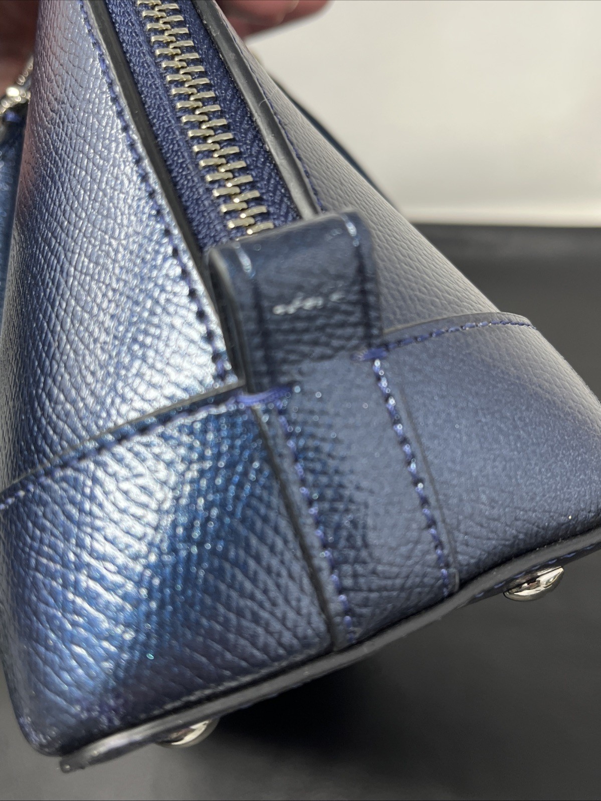 Coach Mini Sierra Satchel handbag Metallic Blue leather Crossbody Flaws