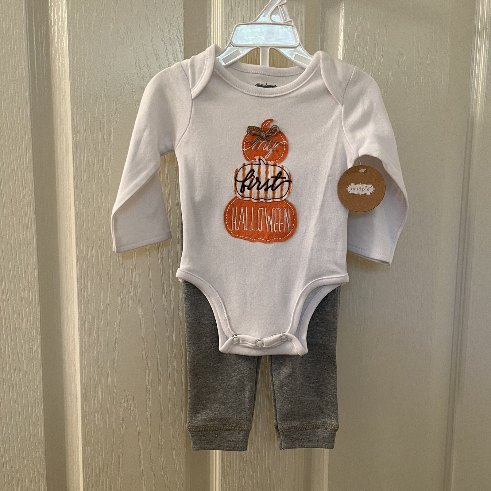 Mud Pie My First Halloween 2-Pc Outfit Set Applique Pumpkins Size 0-3 Months NWT