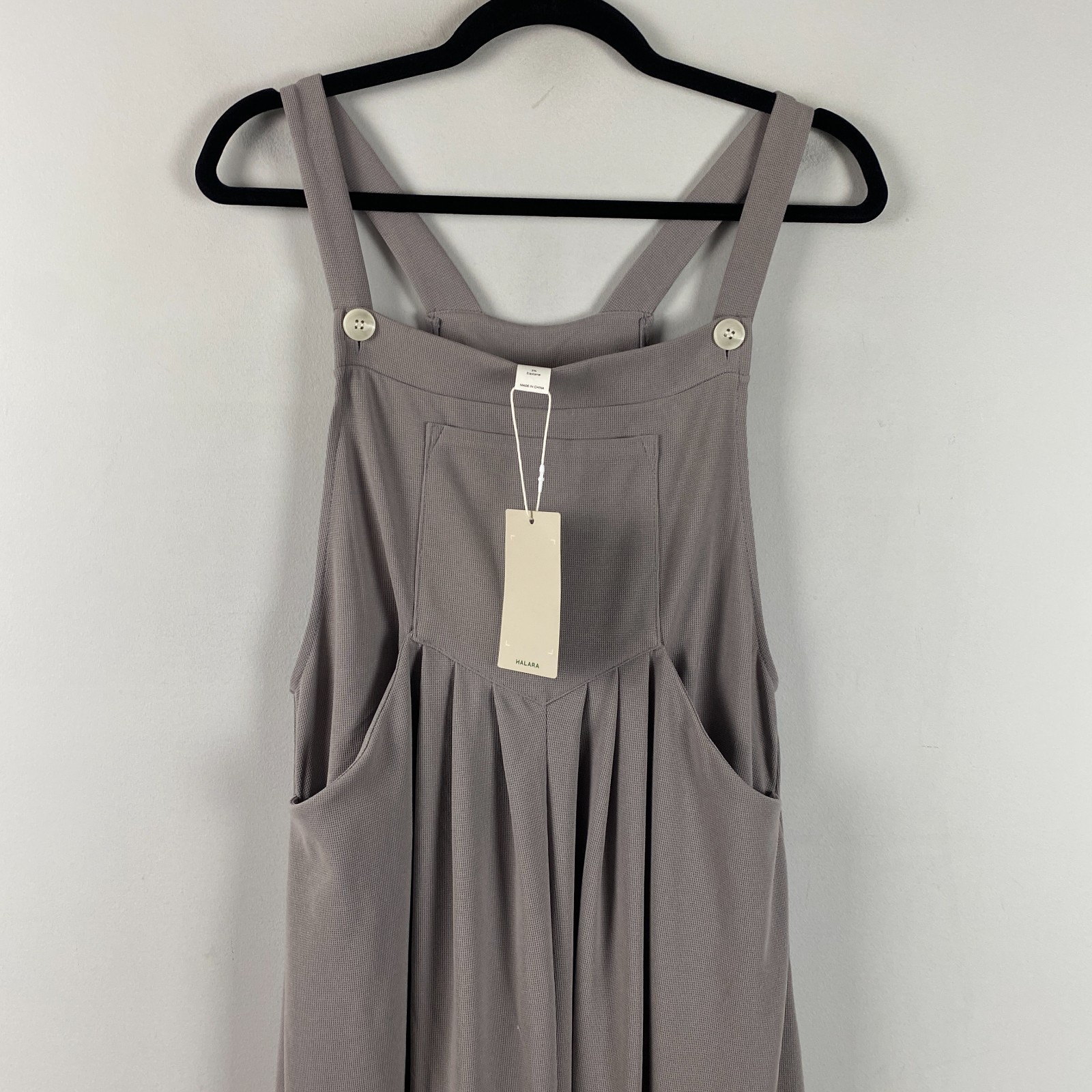 Halara Pockets Waffle Casual Overalls Size Medium Gray Pockets Wide Leg