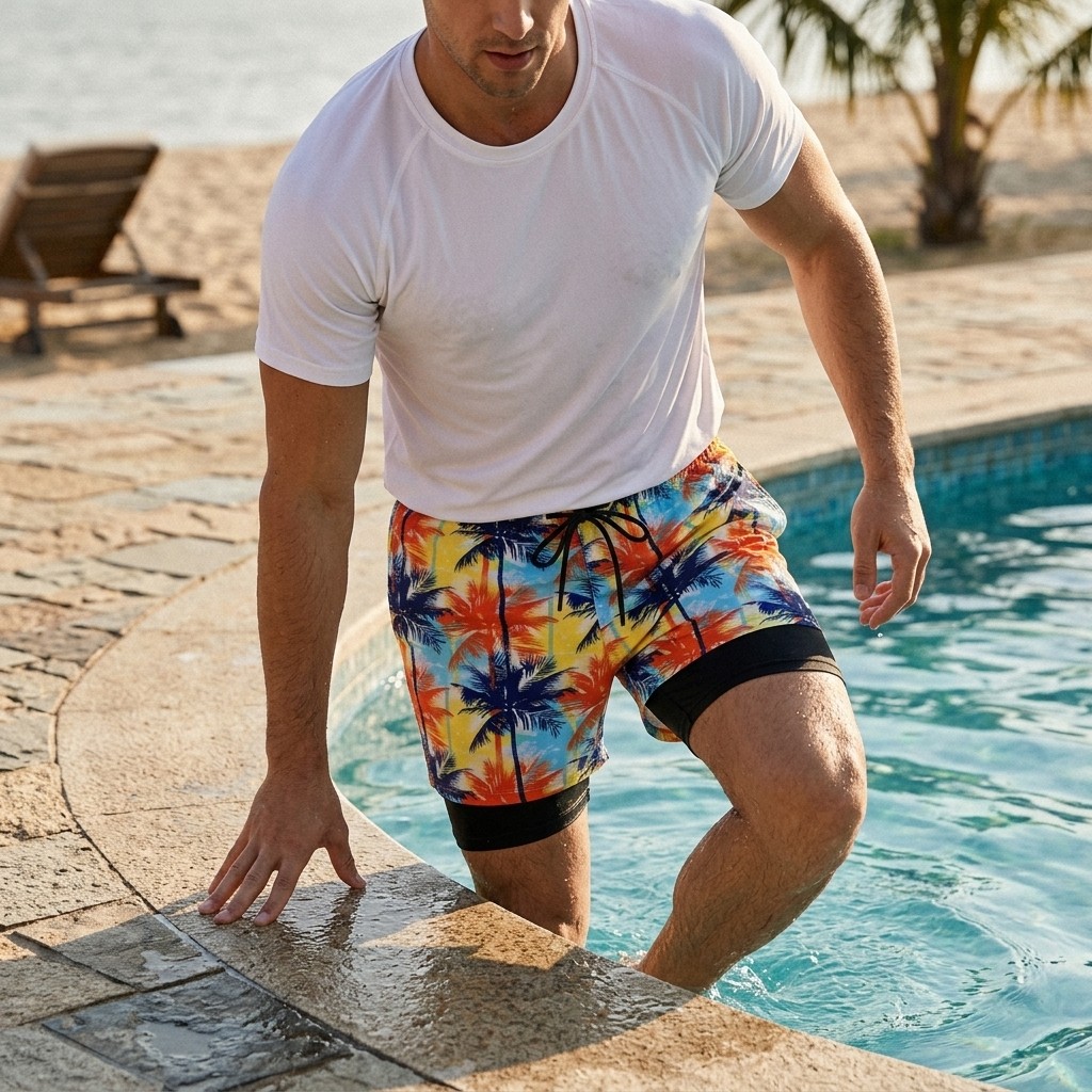 Comfortable Double Layer Men’s Swim Shorts Regular Fit Beach Wear