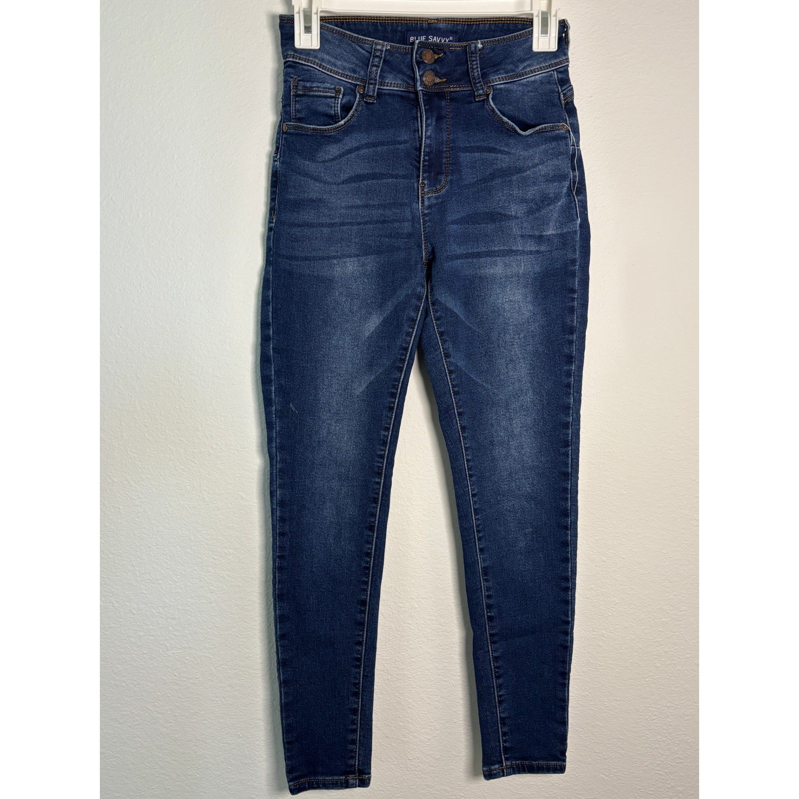 Blue Savvy Womens High Rise Skinny Jeans Dark Wash Stretch Size 5/27 RN112642