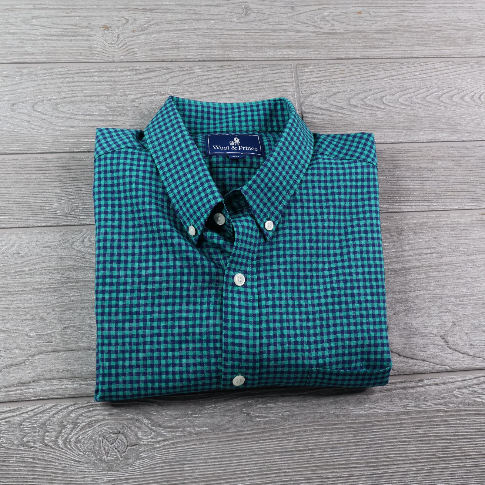 Wool & Prince Green Check Button Shirt Men’s Large 100% Worsted Wool