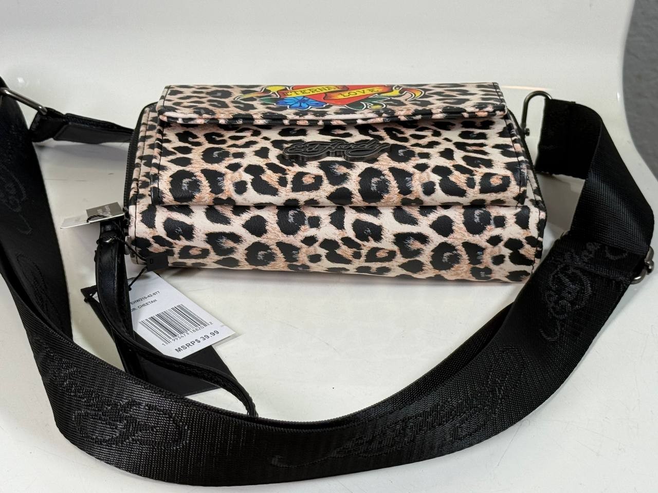 Ed Hardy “Eternal Love” Cheetah Multi-Compartment Crossbody Wallet Bag One Size