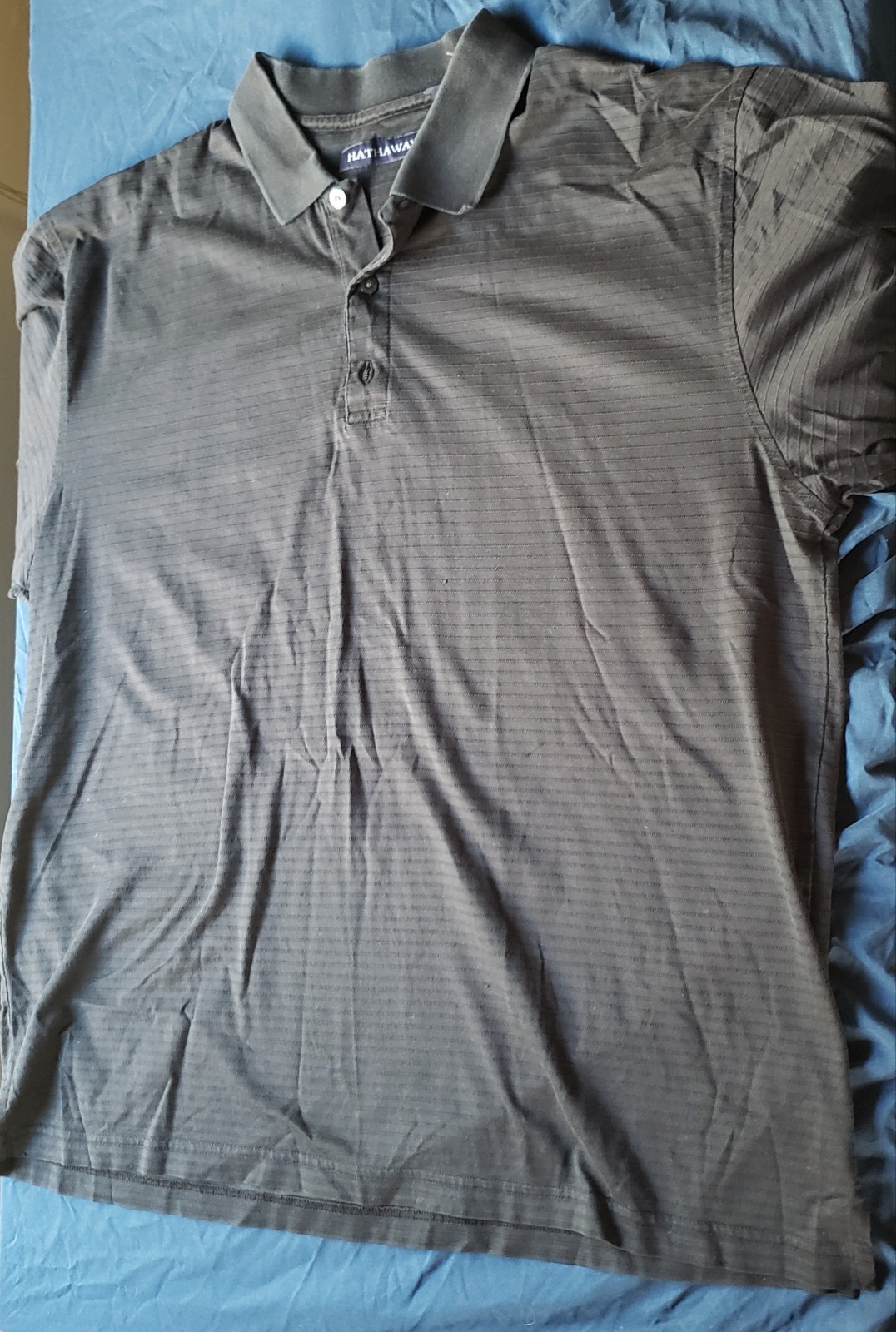 Hathaway Men’s Large Black Polo Golf Shirt 100% Cotton with Line Texture