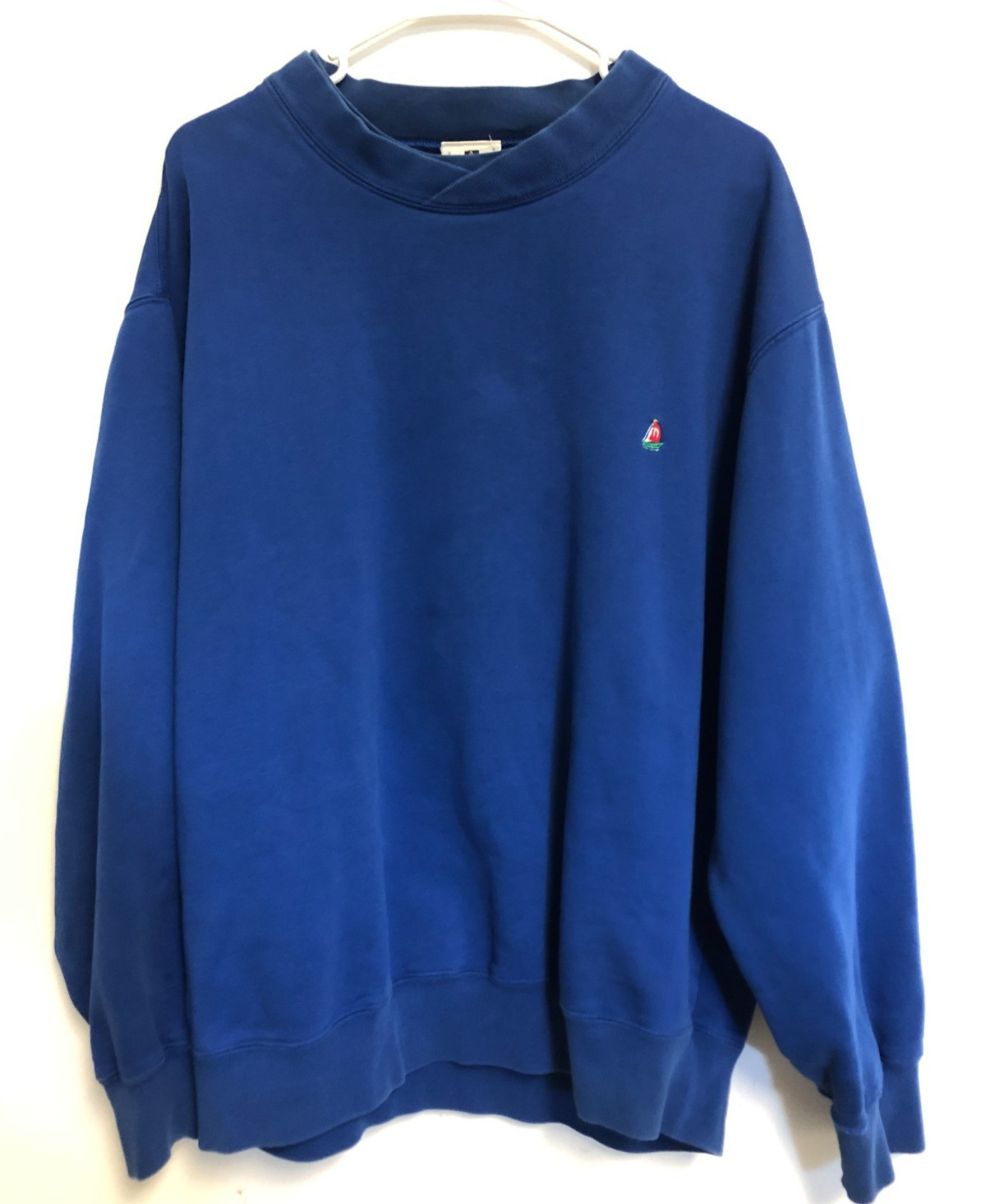 VTG Norsport Blue Sweatshirt XL Embr. Sailboat Chest LOGO 90s Double Collar