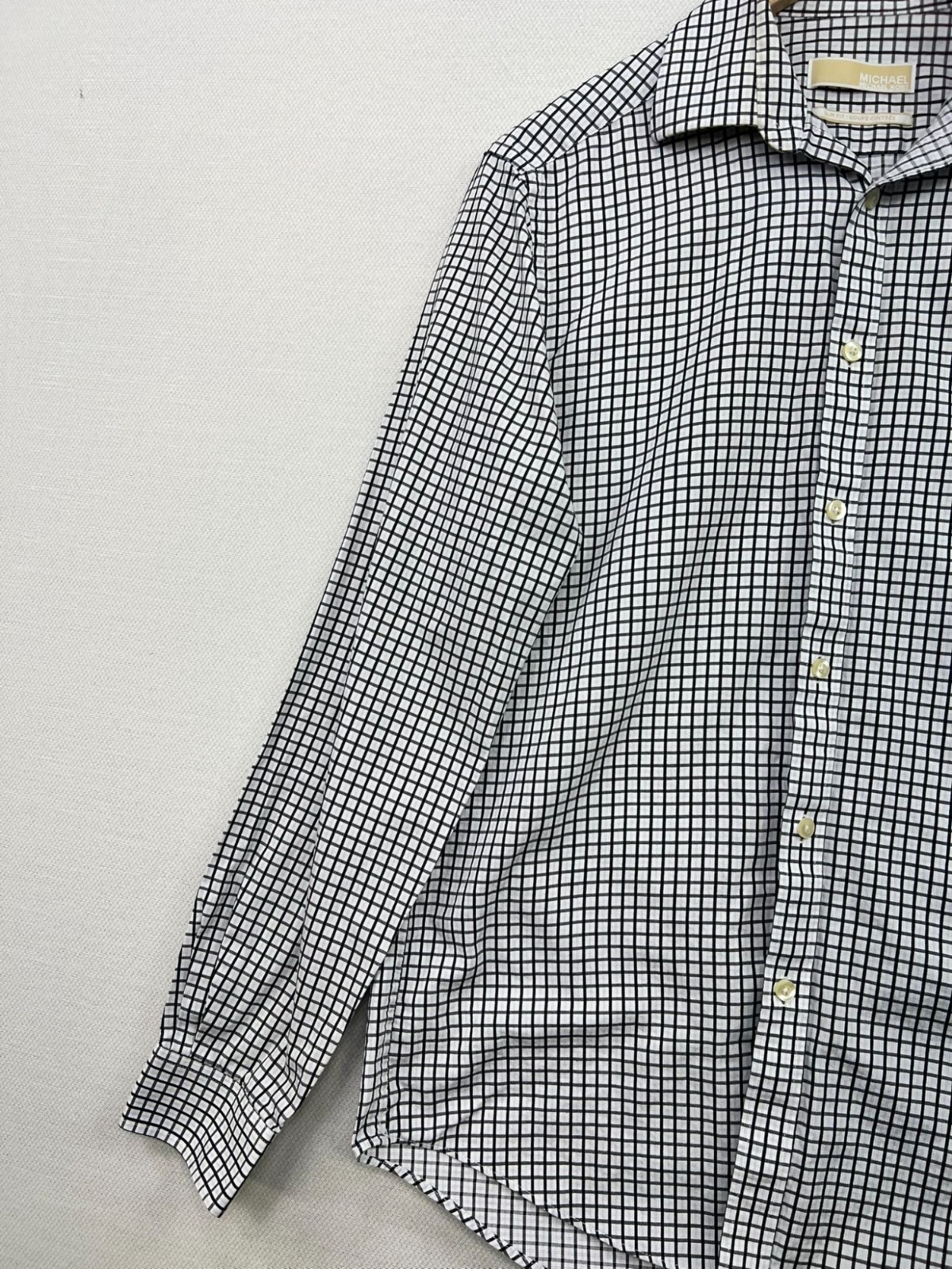 Michael Kors Mens Slim Fit Button-Up Shirt Long Sleeve M 15.5 White Black Check