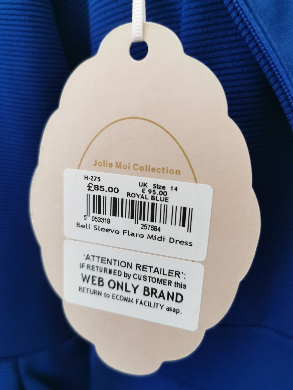 Jolie Moi Ladies Dress Bnwt Size 14 Royal Blue Lined 3/4 Sleeves Scoop Neck