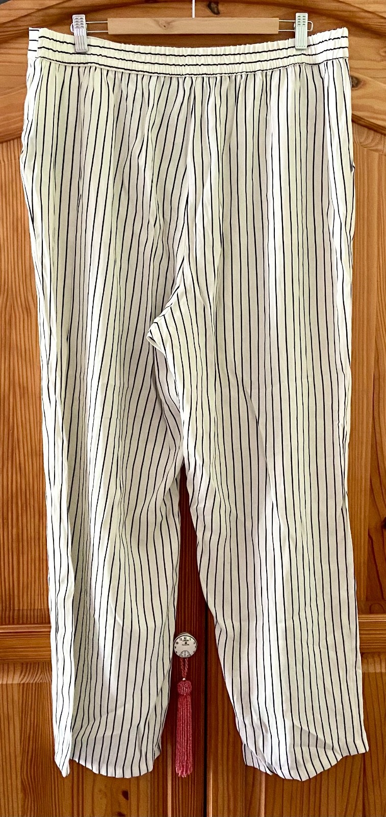 F&F White Stripe Trousers | Lightweight | Elasticated Waist | Pockets | Size 18