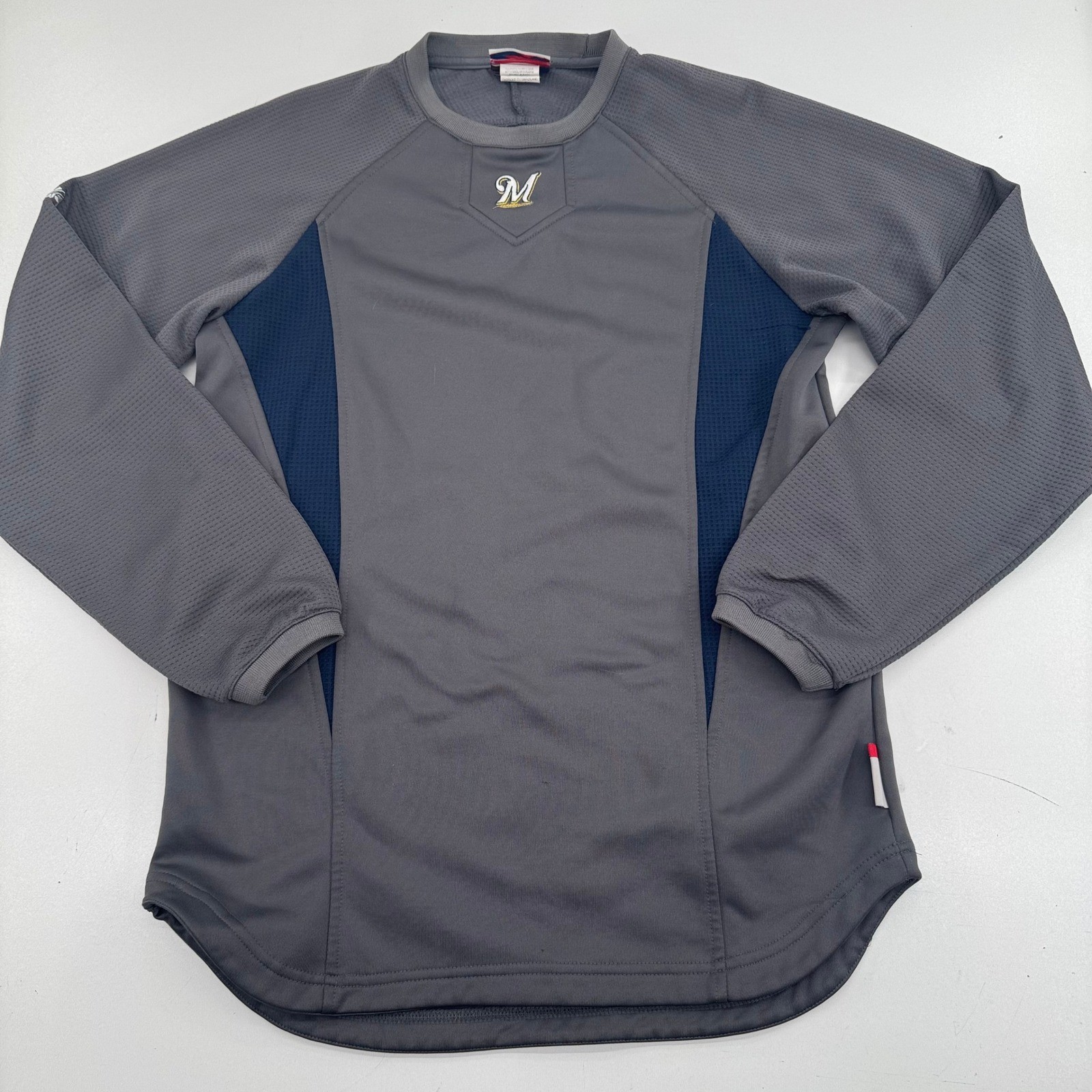 Majestic Milwaukee Brewers Therma Base Training Shirt Mens Gray Navy 6670 MLB
