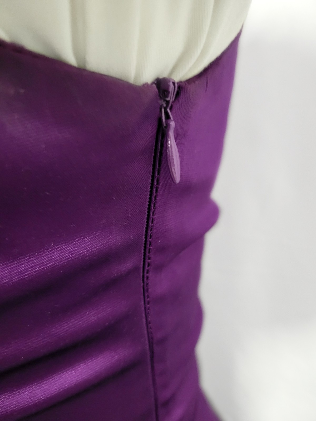 CUE Purple Satin Midi Pencil Bustle Dress Cup Sleeve Size 8