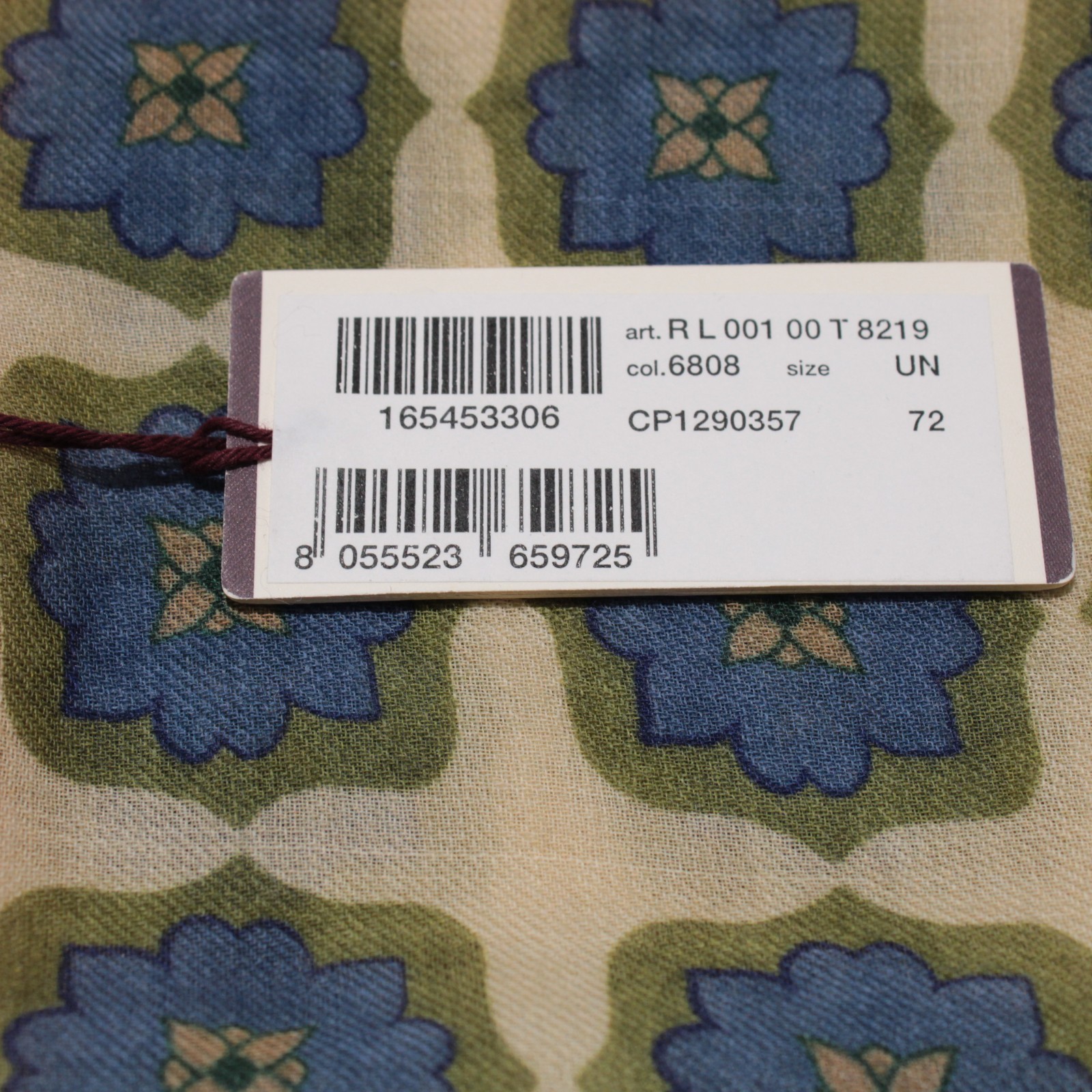 Roda NWT 100% Wool Pocket Square Orange / Ivory / Blue / Green Geometric Print