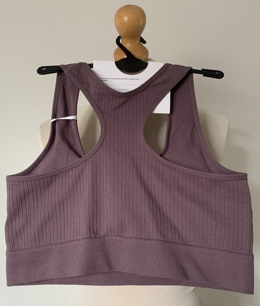 TU Racerback Sports Bra Size XL 18 Lilac Ribbed Crop Top Seamless Removable Pads