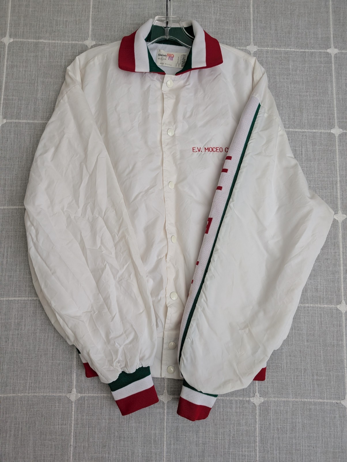 Vintage King Louie Italia Jacket Mens XL White Varsity USA Company Name Read**