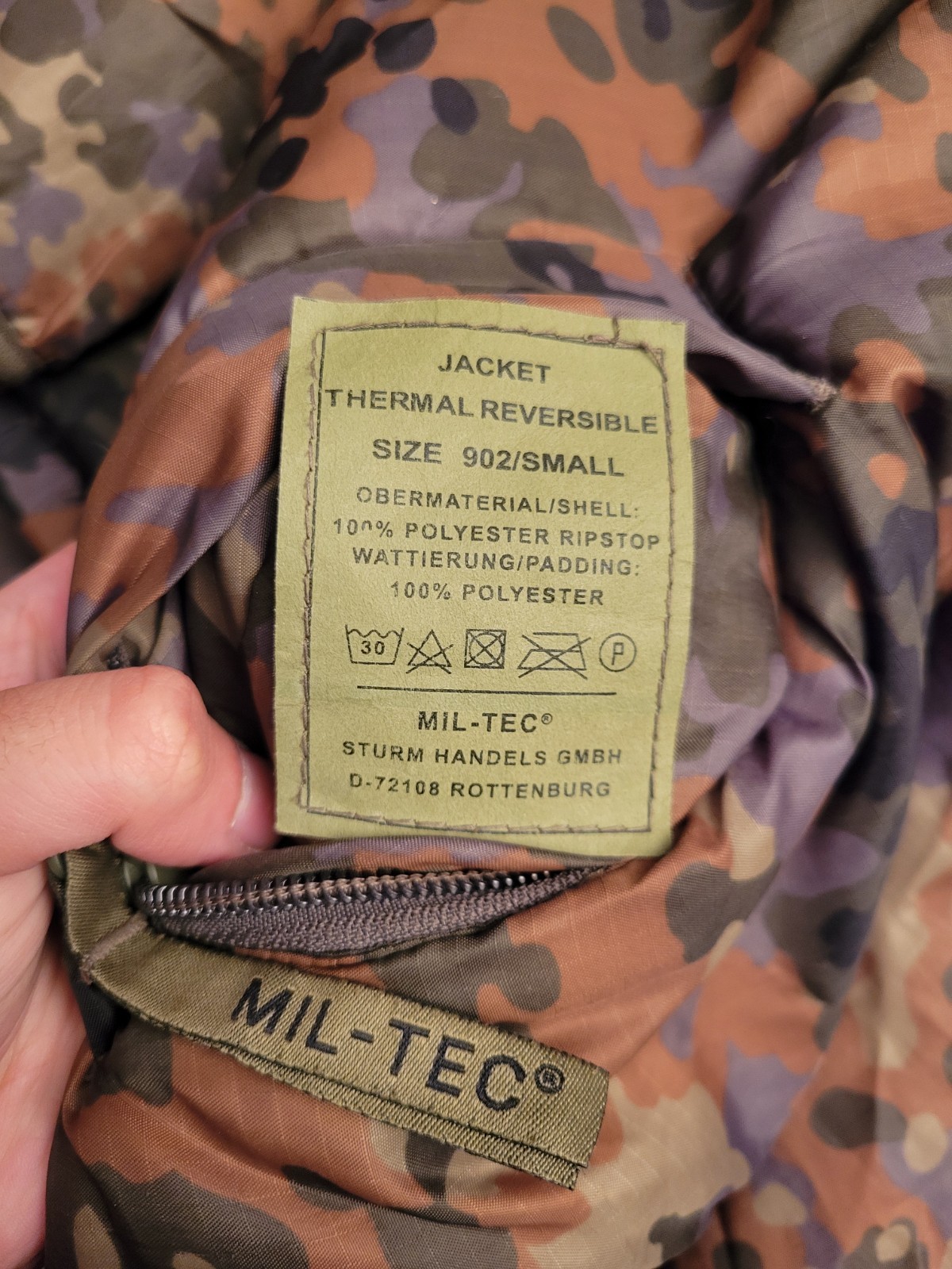 Mil Tec Sturm Thermal Jacket Men Small Reversible Camouflage German Military