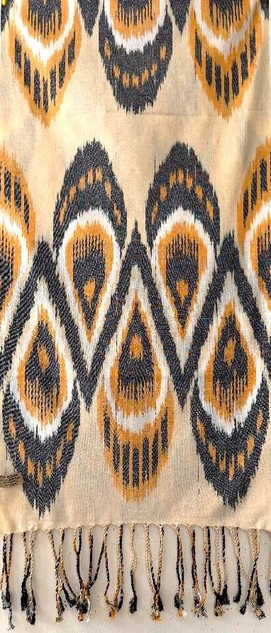 GORGEOUS HAND WOVEN UZBEK IKAT COTTON SCARF – TRIBAL DESIGN – APPROX 19″ x 72″