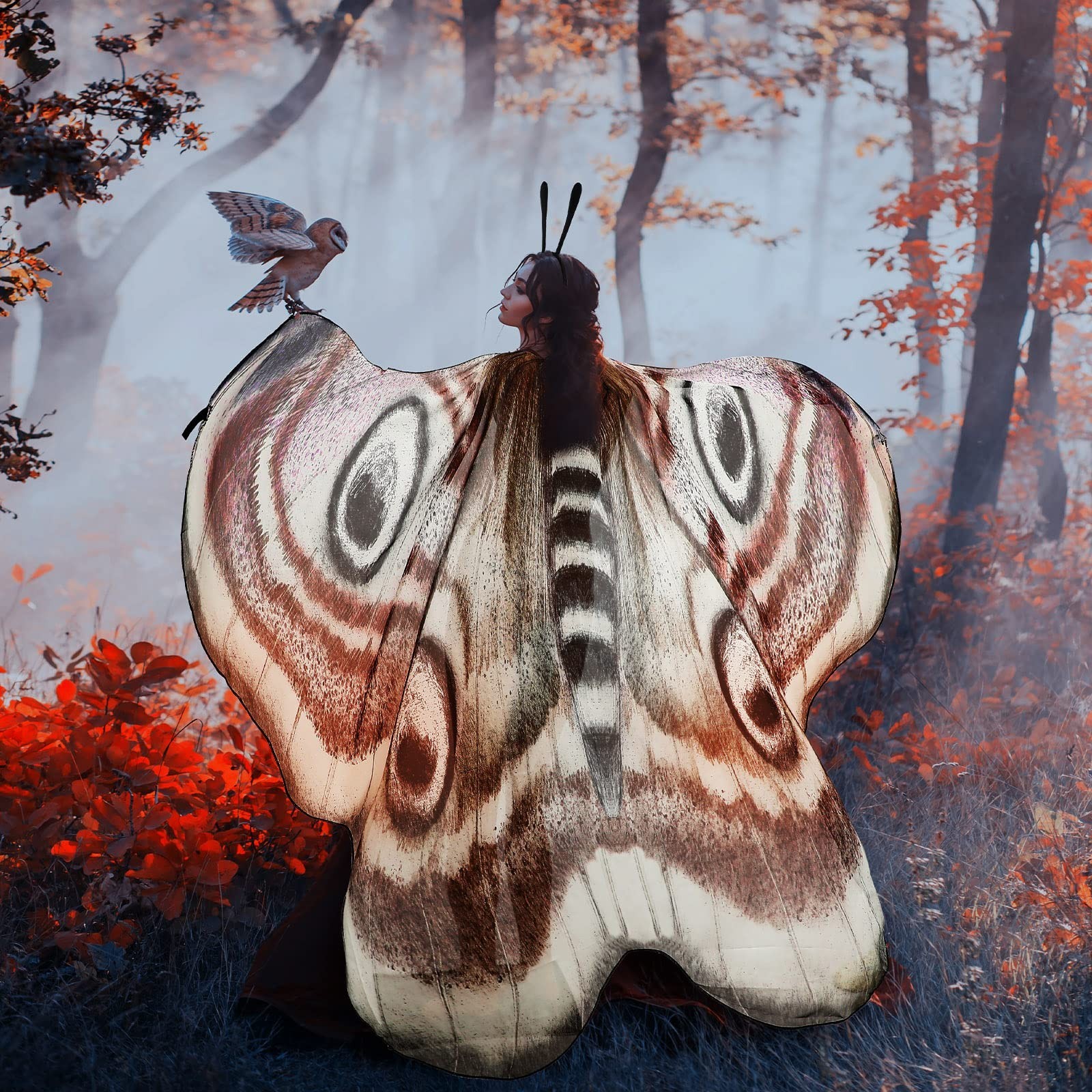 Halloween Moth Wings Costume Set for Women – Butterfly Shawl Cape & Headband 77″
