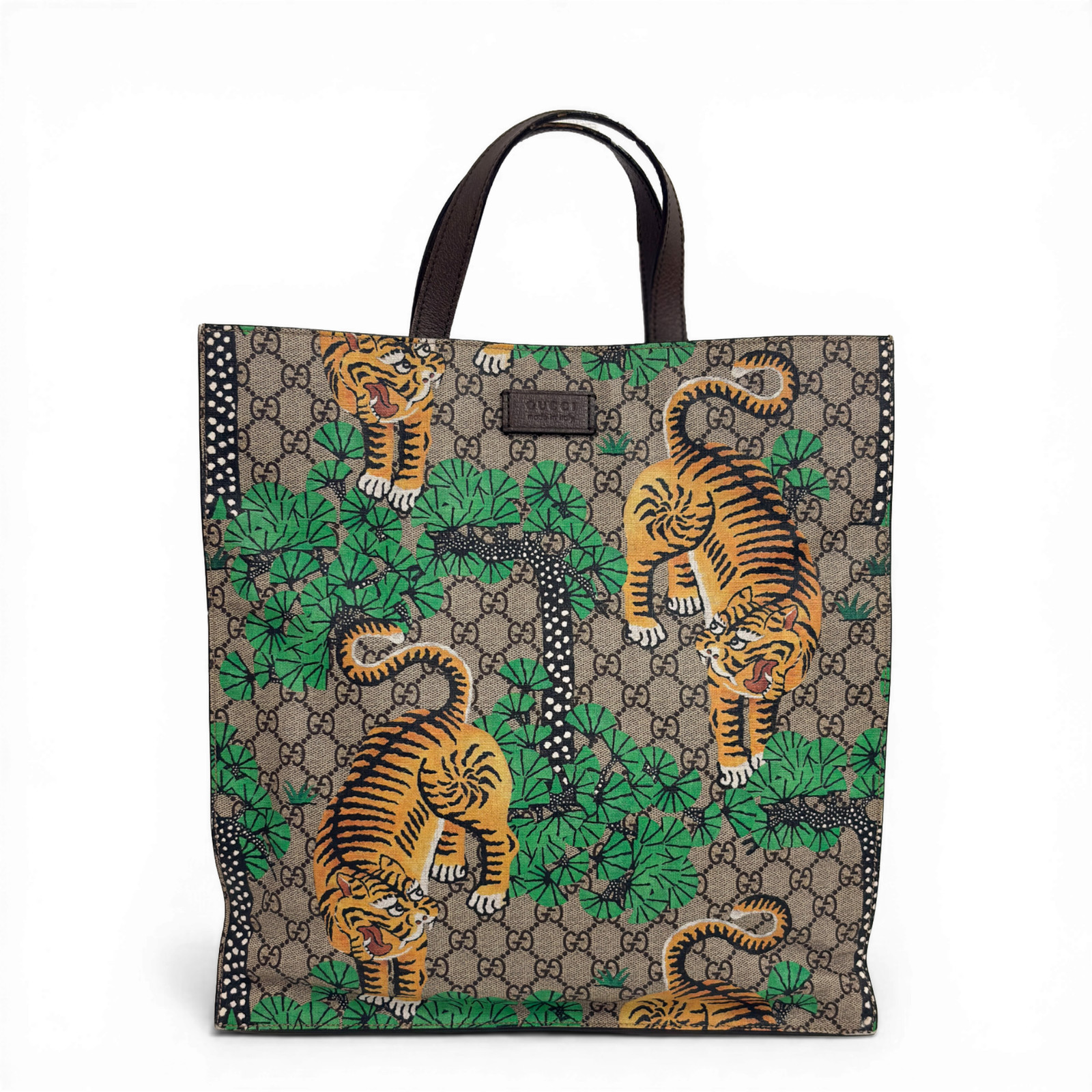 GUCCI GG Supreme Monogram Tigers Tote Beige Multicolor