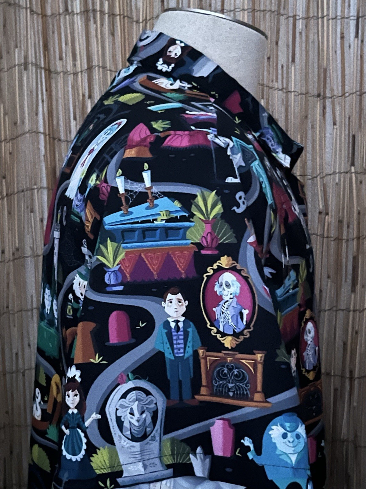 Garment One Mens SS Button Up Haunted Mansion Themed Shirt-Medium-Poly Spandex