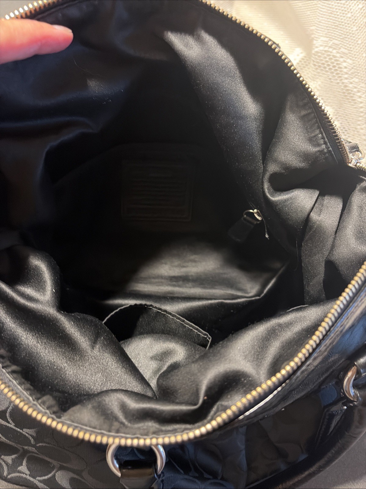 Coach Ashley Signature Sateen Large Satchel Black Canvas Leather Bag F15440 Nice