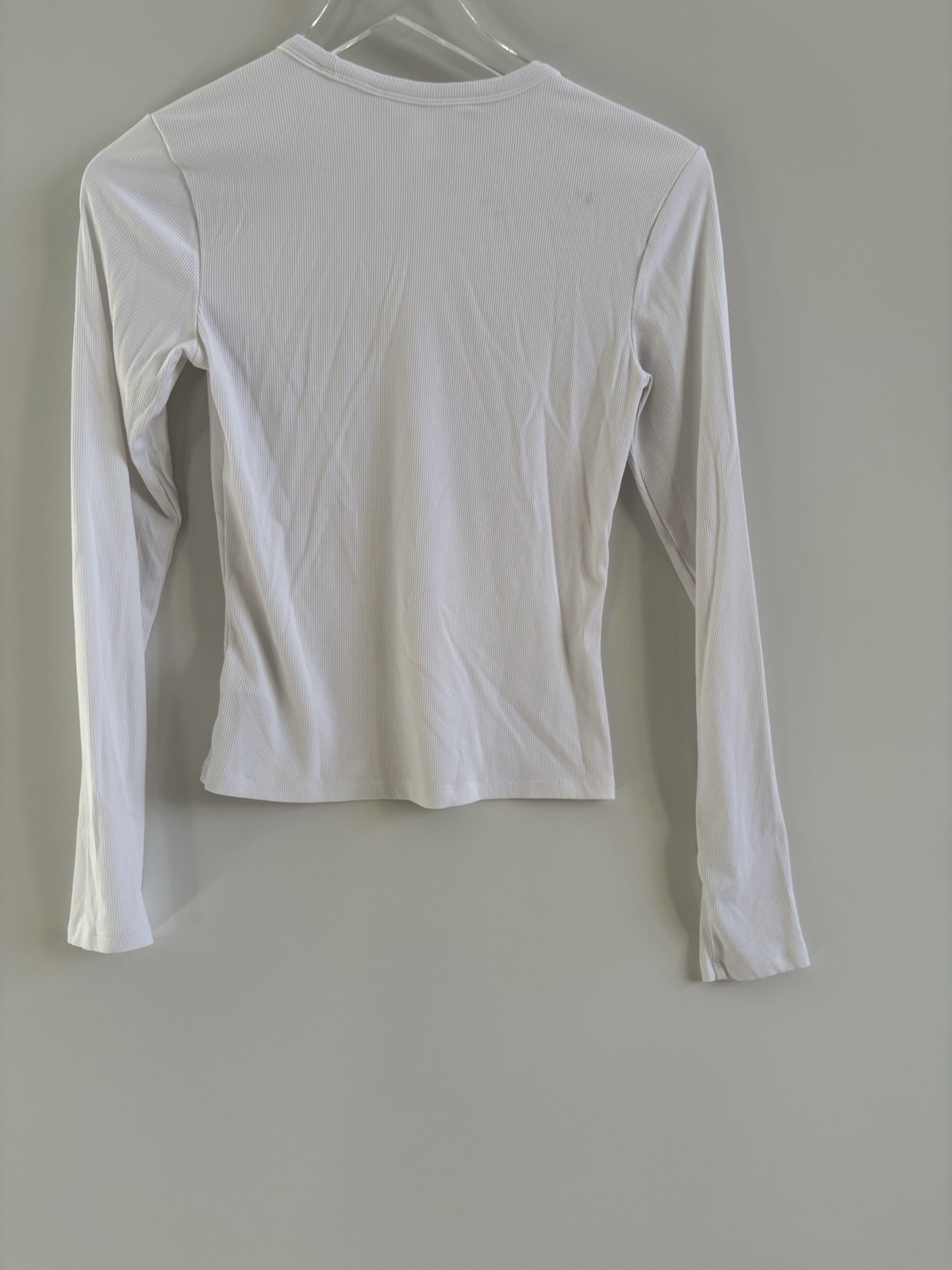 Athleta Signature Ribbed Crew Long Sleeve Top Size XS White Stretch Casual Basic