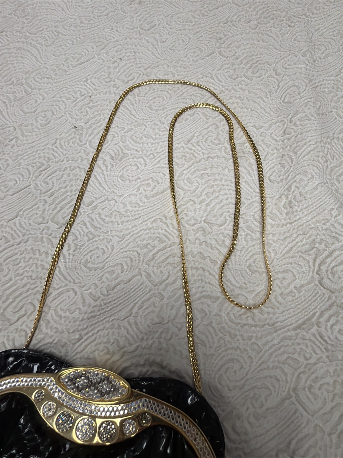 Vintage Embossed Glossy Black Snakeskin Clear Pavé-Set Crystals Jeweled Purse