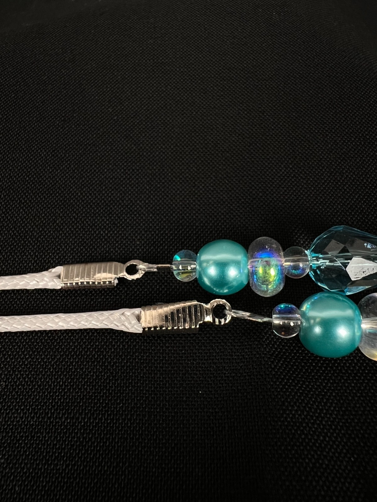Handmade Eyeglass Chain: Crystal Glass Beads, Teal, Green, Blue, Sea Glass Look