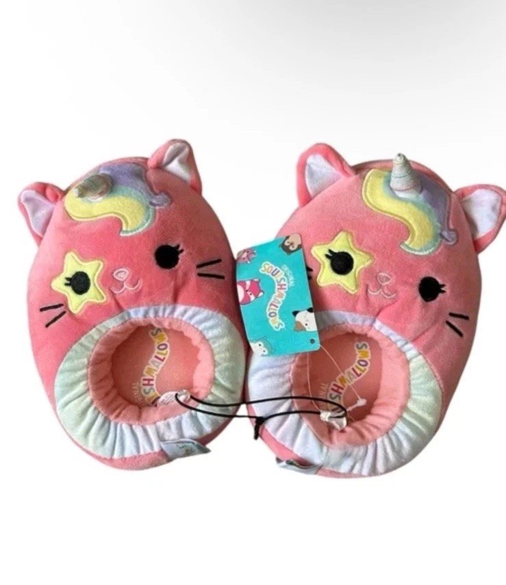Squishmallows Pink Cat Unicorn Slippers Youth Size 6-7