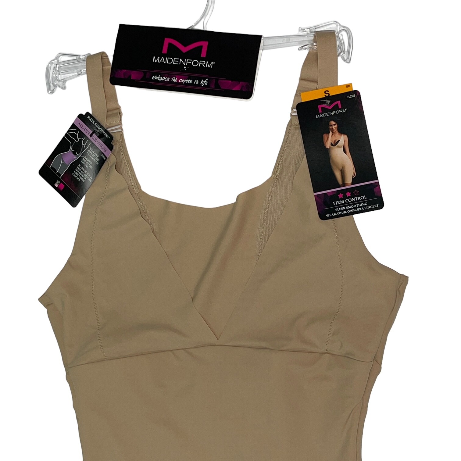 Maidenform Bodysuit Open Bust Mid Thigh Firm Control Sleek Slimmer Singlet P2556