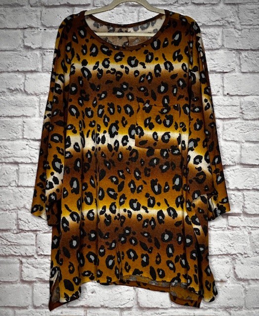 3X New Faded Leopard Black Brown Yellow Ivory Sage Stretchy Knit Tee Shirt Top
