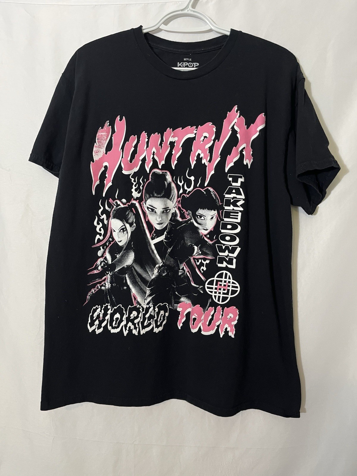 K Pop Demon Hunters Huntrix World Tour Shirt Large Black Takedown Short Sleeve