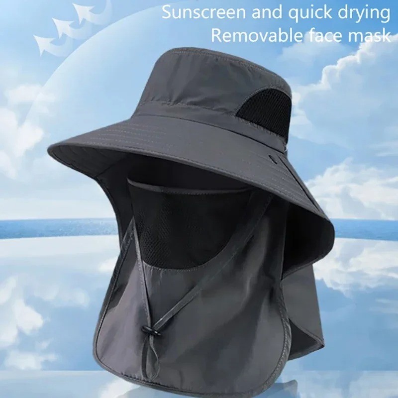 Wide Brim Sun Hat UV Protection Bucket Cap Hiking Camping Fishing Neck Flap