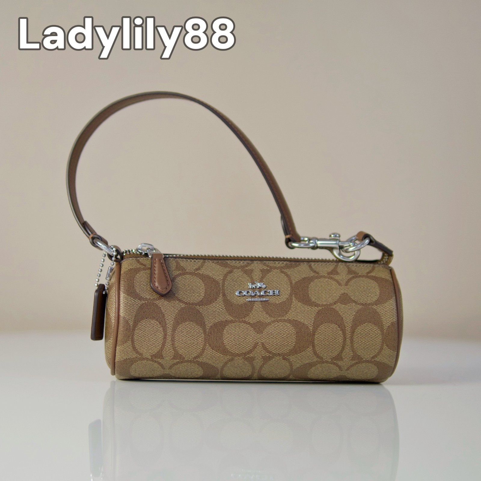 NWT Coach CP475 Nolita Barrel Bag In Signature Canvas IN KHAKI SADDLE Plus Chain
