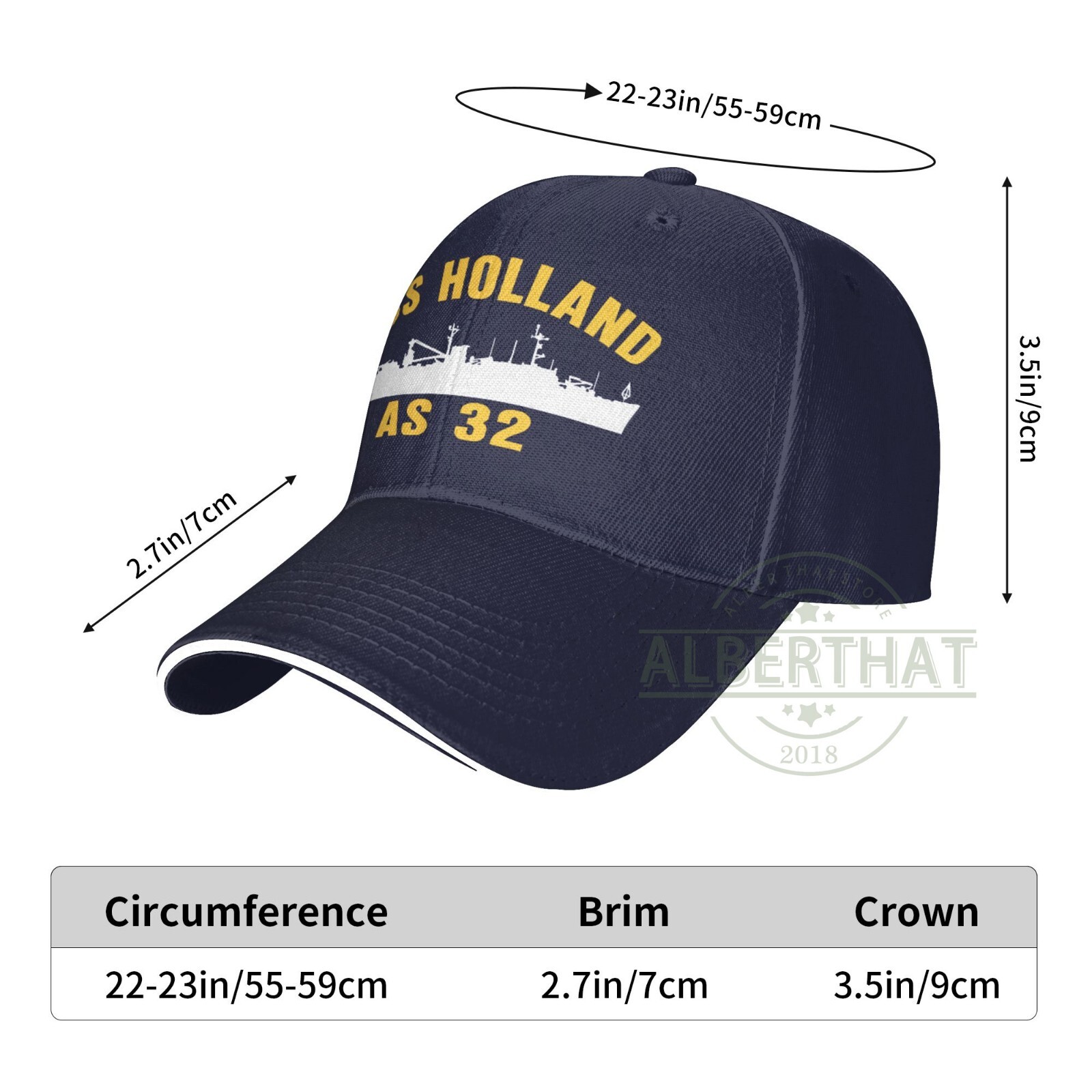 Uss Holland As-32 Men’s Baseball Cap Adjustable Snapback Hats Unisex Dad Hat